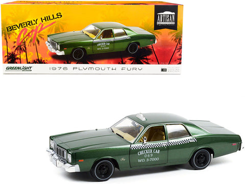 1976 Plymouth Fury Taxi Green Metallic \"Checker Cab 069 WO. 3-7000\" \"Beverly Hills Cop\" (1984) Movie 1/18 Diecast Model Car by Greenlight